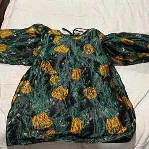 Floral Patterned Dress in Green and Gold